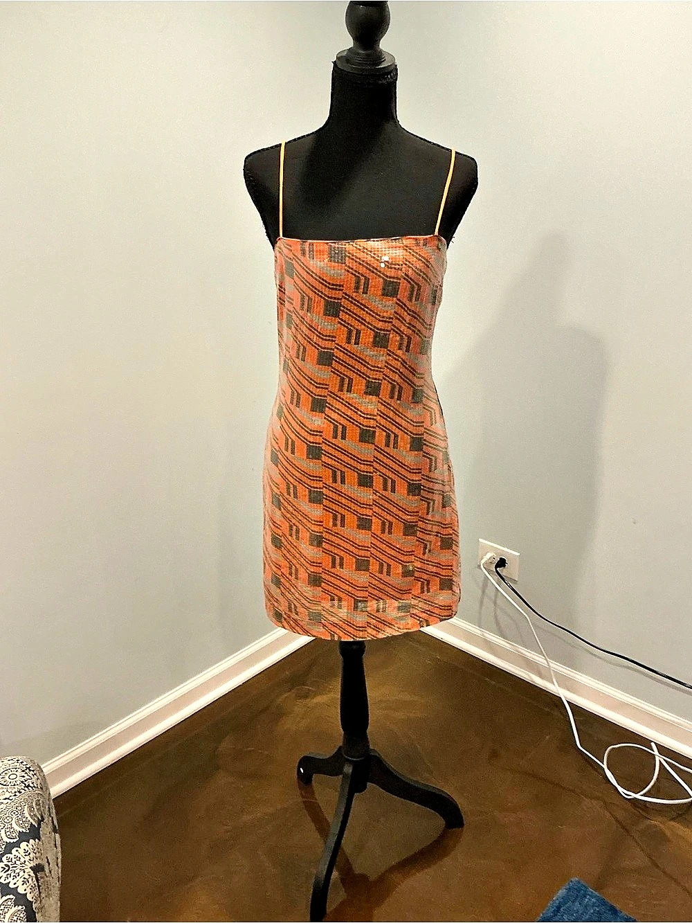 Geometric Mini Dress in Orange & Black Like New